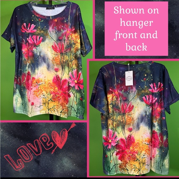 NWT 2X CAMISA GALAXY BLUE PAINT-SPLATTER & FLORAL PRINT BEAUTIFUL & UNIQUE TOP - Picture 7 of 13